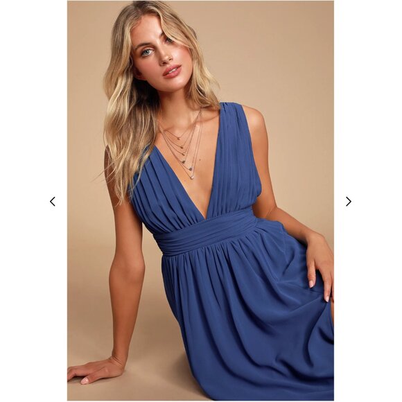LULUS Heavenly Hues Georgette Maxi Dress, Royal Blue, Size S - Picture 6 of 14